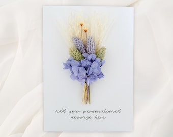 Cartão personalizado, Feliz Aniversário, Obrigado, Cartão de felicitações personalizado, presente de buquê de flores secas, Totalmente personalizável
