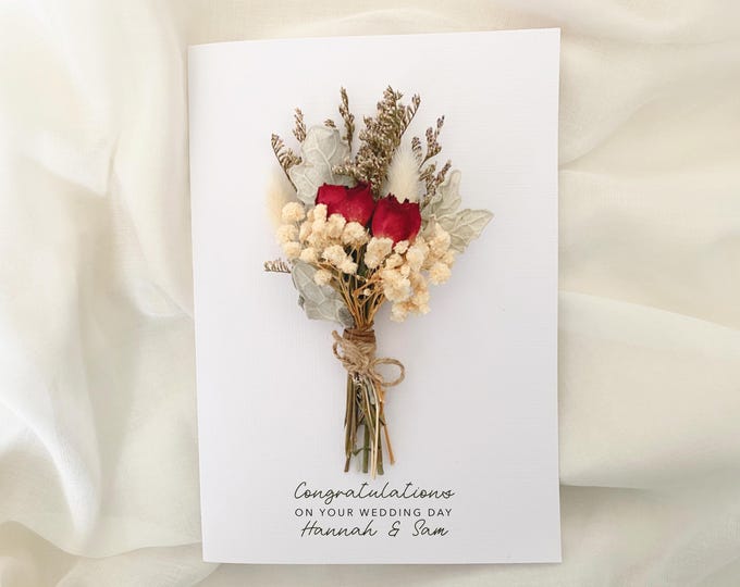 Personalised Wedding Card, Congratulations On Your Wedding Day, Mr & Mrs Card, Newlyweds, Bride and Groom, Wedding Card, Flower