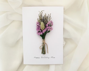 Happy Birthday Mum Card, Happy Birthday Mum, Dried Flower Bouquet, Floral Birthday Card for Mum, Happy Birthday Flower Card, Mum Birthday