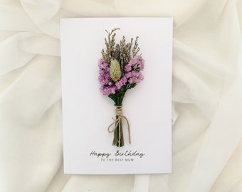 Happy Birthday Mum Card, Happy Birthday Mum, Dried Flower Bouquet, Floral Birthday Card for Mum, Happy Birthday Flower Card, Mum Birthday