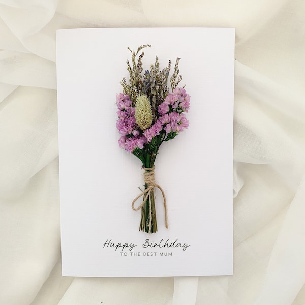 Happy Birthday Mum Card, Happy Birthday Mum, Dried Flower Bouquet, Floral Birthday Card for Mum, Happy Birthday Flower Card, Mum Birthday