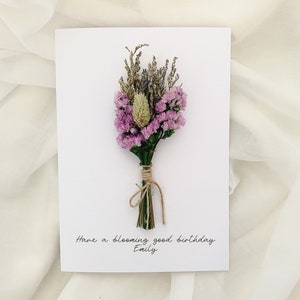 Feliz aniversário personalizado melhor amigo, feliz aniversário amigo, buquê de flores secas, cartão de aniversário floral para melhor amigo, cartão de flores de aniversário