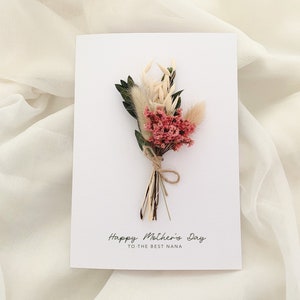 Biglietto per la festa della mamma, biglietto di auguri per la festa della mamma, tata, biglietto floreale per la festa della mamma della nonna, bouquet, fiori secchi, biglietto di auguri per la festa della mamma