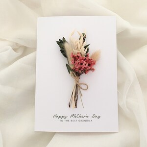 Biglietto per la festa della mamma, biglietto di auguri per la festa della mamma, tata, biglietto floreale per la festa della mamma della nonna, bouquet, fiori secchi, biglietto di auguri per la festa della mamma