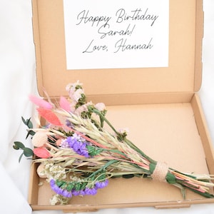 Tarjeta de cumpleaños, regalo de flores secas, tarjeta de cumpleaños para ella, regalo de cumpleaños personalizado, flores, ramo, ramo de flores secas, regalo de cumpleaños