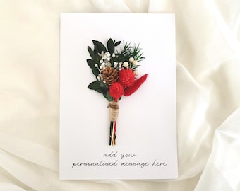 Personalised Merry Christmas Card, Merry Christmas, Custom Christmas Card, Merry Christmas, Dried Flower Bouquet, Handmade Keepsake Card