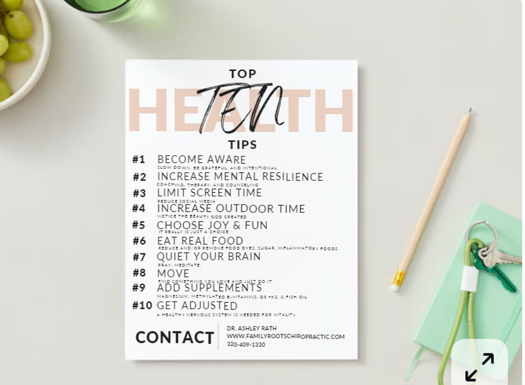 Top Ten Health Tips - CUSTOMIZE! Printable Poster or Handout. - Etsy