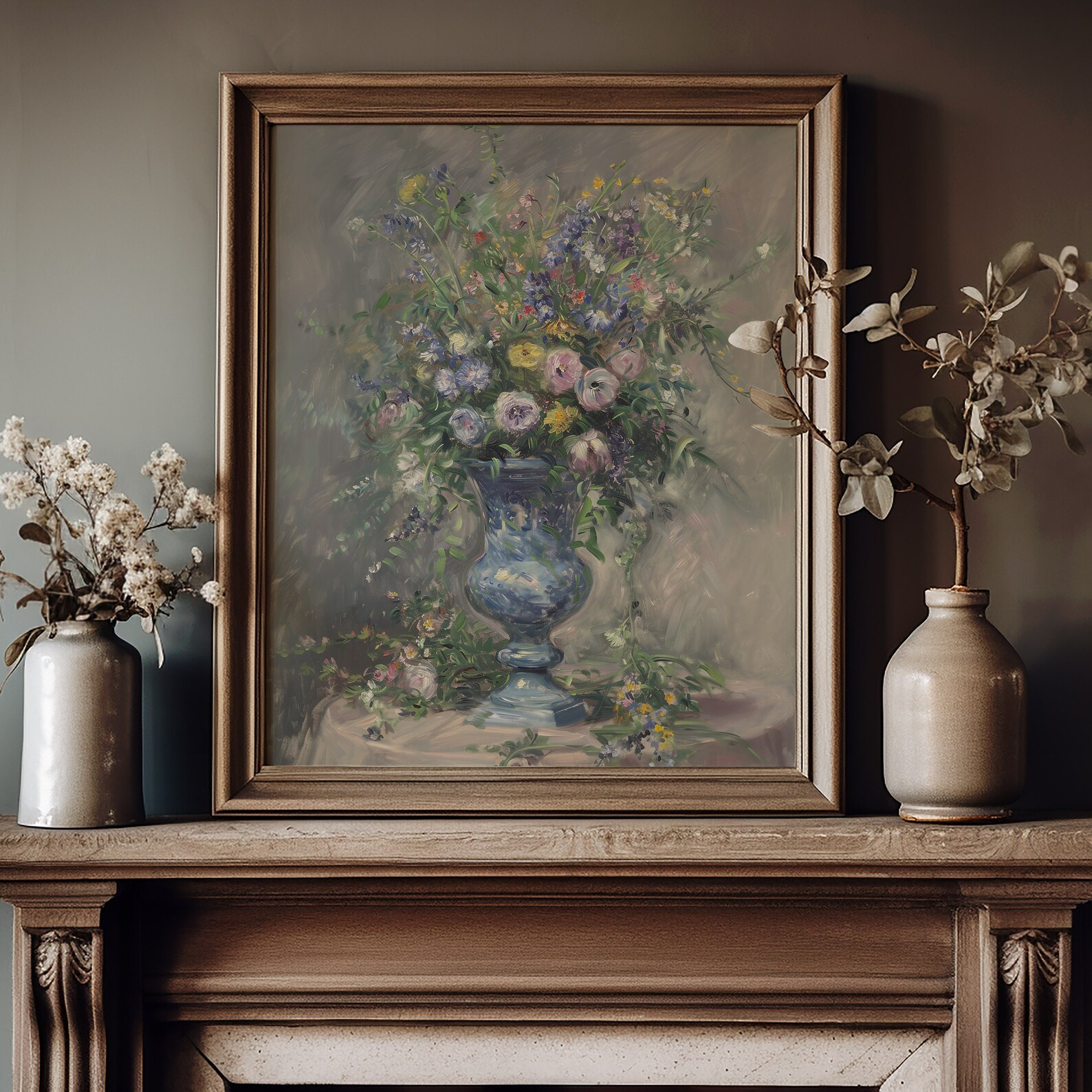 Vintage Wildflower Bouquet Printable Wall Art Vintage Elegance, Oil ...