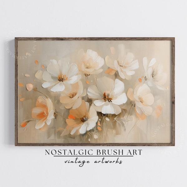 Neutral Beige Flowers Printable Wall Art - Mid Century Wall Art, Modern Farmhouse, Modern Abstract Art, Beige Wall Art, Floral Oil Painting