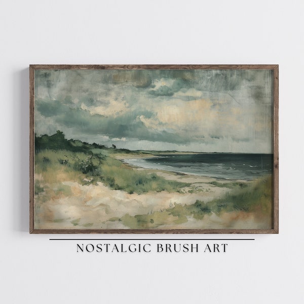 Vintage Abstract Seascape Painting - Beachy Decor, Watercolor Paints, Seascape Painting, Storm Wall Art, Coastal Farmhouse, Cloud Painting