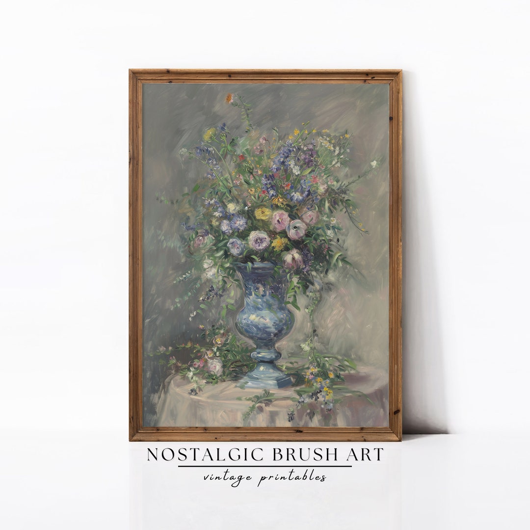 Vintage Wildflower Bouquet Printable Wall Art Vintage Elegance, Oil ...