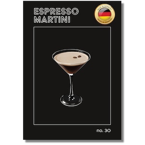 Espresso Martini Cocktail Poster - Wandbilder für Schlafzimmer Wohnzimmer Küche Deko Zubehör - schwarz modern vintage deutsch rezepte bar