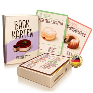 40 Backrezepte auf Karten als Back Zubehör im Back Set mit online Content - Backen Zubehör - Backen Geschenk - Rezeptbuch - Backbuch - Box