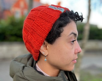 Blut-Orange Handgestrickte Fischermütze