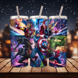 Superhero Game Characters Tumbler Wrap, 20oz Skinny Tumbler Wrap, Movie Characters Tumbler Sublimation Png, Instant Digital Download