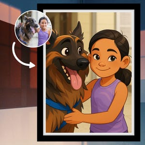 Custom Cartoon Portrait of Girl and Dog | Personalized Pet and Owner Illustration | Cute Animal Art Gift | Portrait Art Design | Digital art