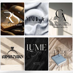 May include: A collection of six brand logos. The logos include the names: Rufus Stewart, Malika Fashion Brand, Claudia Alves Organic Skincare, Rimberio Perfume Store, Lume Studio London, and Pure Design Studio. Each logo has a unique design and font.