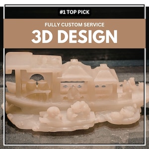 Könnte beinhalten: Eine blasse, durchscheinende Skulptur aus geschnitztem Stein, die ein mehrstöckiges Boot mit Figuren an Deck und kleinen Tieren an der Basis darstellt. Das Bild enthält den Text #1 TOP PICK FULLY CUSTOM SERVICE 3D DESIGN.