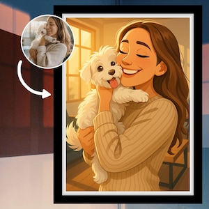 Custom Cartoon Portrait of You and Your Dog | Personalized Digital Pet Art from Photo | Cute Gift for Pet Lovers | Custom Style Portrait
