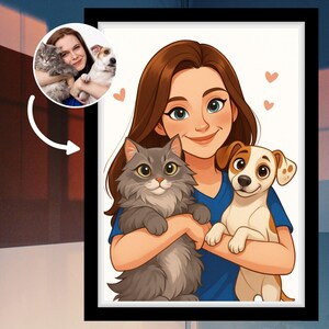 Custom Pet Portrait Design | Cartoon Drawing of You with Your Cat and Dog | Fun Gift for Dog Lovers | Digital Cartoon Drawing | Gift For Pet