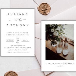 Modern Wedding Invite, Minimalist Wedding Invite, Modern Reception Invite, Black and White Invitation, Editable Wedding Invitation