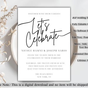 Simple Wedding Invitation, Save The Date, Black & White Wedding Invite, Editable Invitation, Digital Download Wedding Suite, Classy Invites