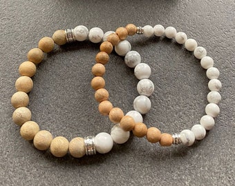 Howlite - Bracciale in legno naturale