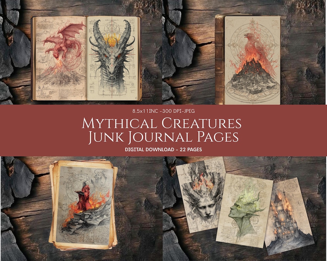 Mythical Creatures Junk Journal Pages, Dark Fantasy Bestiary Ephemera ...