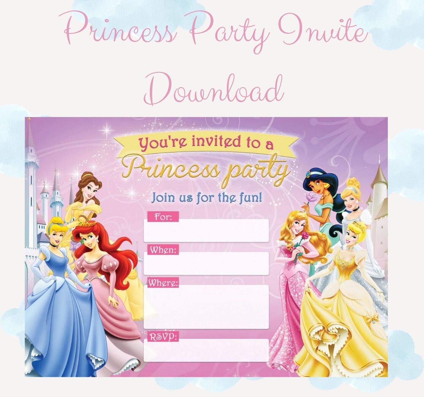 Princess Party Invite Digital Download Printable - Etsy