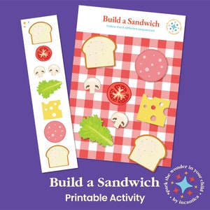 Build a Sandwich Printable Activity for Toddlers, Pretend Play, Preschool Learning, Fine Motor Skills, Montessori Inspired, Busy Bag Idea