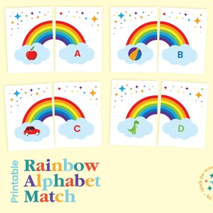 Rainbow Alphabet Matching Game Printable for Kids / Letter and Object Matching Activity