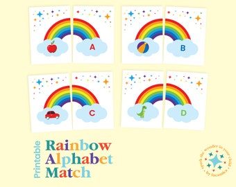 Gioco di abbinamento alfabeto arcobaleno stampabile per bambini / Attività di abbinamento di lettere e oggetti