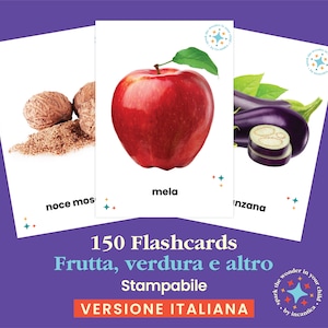 150 flashcard Frutta e Verdura stampabili ITALIANO. Frutta, Verdura, Legumi, Noci, Erbe, Cereali - Attività Materna, Carte Montessori