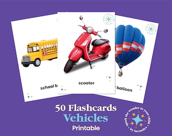 Vehicle Flashcards: Montessori Learning Cards, Transportation (Printable PDF)