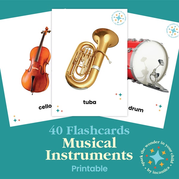 40 Musical Instrument Flashcards: Educational Learning, Instant Download! Montessori, Realistic Images, Nomenclature Cards, Printable PDF