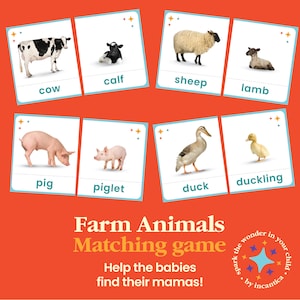 Jogo de correspondência de animais de fazenda: 10 pares de animais para mães e bebês, 10 quebra-cabeças, atividade educacional de correspondência para crianças, pré-escolares, Montessori
