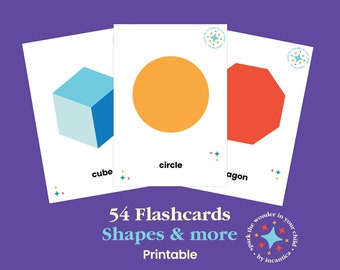 Set di flashcard geometriche: 54 carte, forme, linee, angoli e figure 3D, giochi educativi coinvolgenti, download istantaneo! Montessori