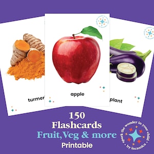 150 Fruit & Vegetables Printable Flashcards Bundle. Fruit, Veg, Beans, Nuts, Herbs, Grains and more - Preschool Activities, Montessori Cards