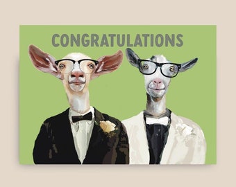 Gay Wedding Card, Say Congratulations with this Funny Goat Card for Two Grooms