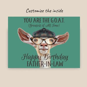 Carte beau-père, gratuite pour personnaliser cette carte d'anniversaire drôle de chèvre à l'intérieur, de la belle-fille ou du gendre
