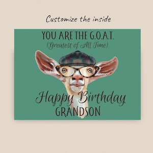 Carte de petit-fils, GRATUITE pour personnaliser cette carte de chèvre drôle à l'intérieur de grand-parent, grand-mère ou grand-père avec « Vous êtes la chèvre »