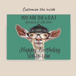 Carte d'anniversaire de gendre, GRATUITE pour personnaliser cette carte drôle de chèvre à l'intérieur, carte parfaite de beaux-parents, carte de 17 x 20 cm