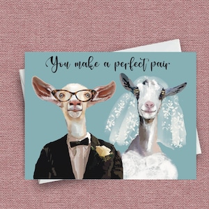 Carte de mariage chèvre, GRATUITE à personnaliser à l'intérieur, dites félicitations avec ces chèvres drôles, pour des fiançailles, une douche, un anniversaire ou un mariage