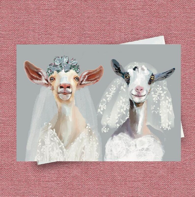 Lesbian Wedding Card, Say Congratulations With This Funny Same Sex Goat ...