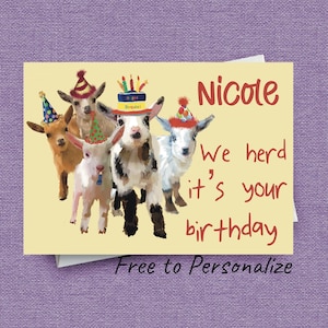 Carte d'anniversaire bébé chèvre, gratuite à personnaliser, cette jolie carte bébé animal est parfaite pour une soeur, une fille, une petite-fille, une femme ou un ami