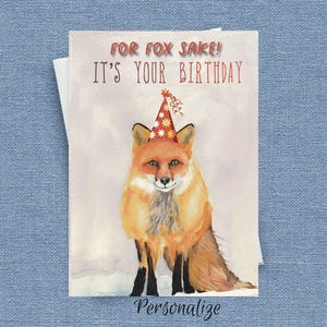 Carte d'anniversaire amusante, gratuite pour personnaliser cette carte de renard à l'intérieur pour un ami, mari, petit ami, aquarelle originale