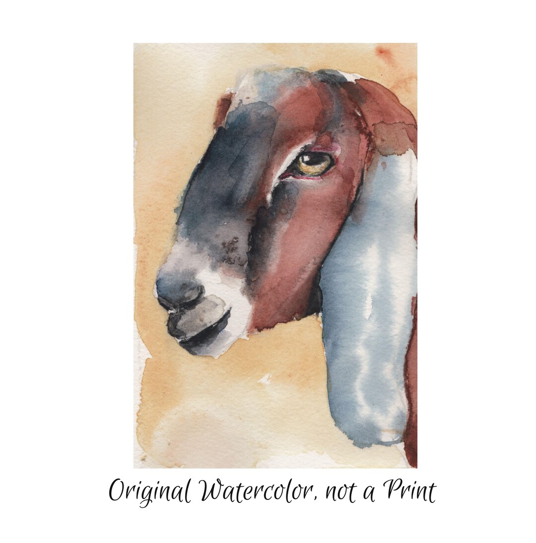 Goat Art, Original 4x6” Watercolor Painting of a Red Goat, Ready to Be ...