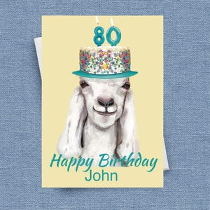 Carte de 80e anniversaire, GRATUITE pour personnaliser cette carte de chèvre mignonne et drôle pour grand-père, grand-mère, maman, papa, ami, tout octogénaire