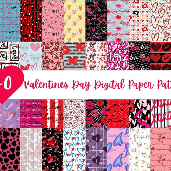 Valentines Day Digital Printable Patterns Set,  Unusual Valentines Day Patterns Bundle, Multipurpose Heart Digital Pattern,