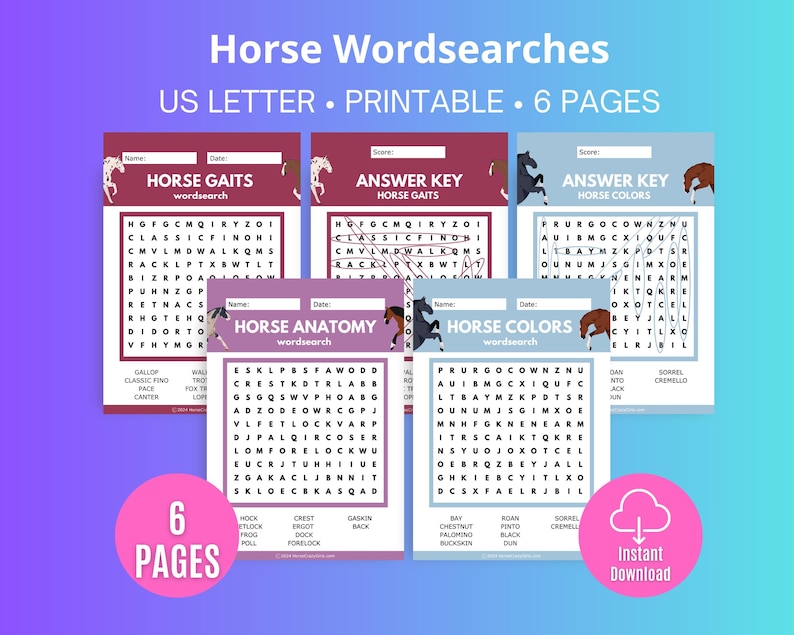 Horse Wordsearch, Horse Activity Page, Horse Birthday Game, Horse Camp ...